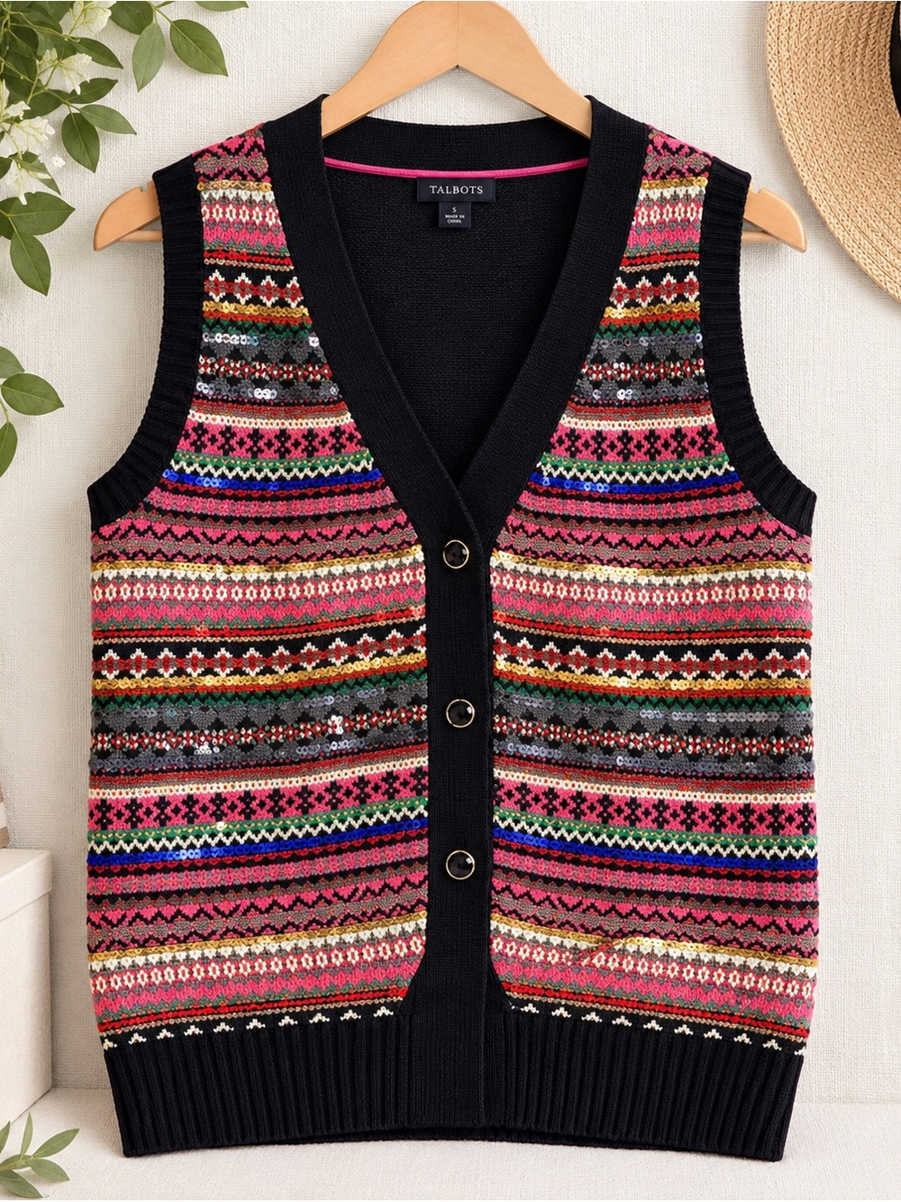 NWT Tommy Hilfiger Fair Isle Sequin Sweater Vest S Petite